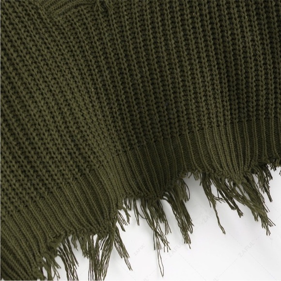 Green Distressed Knit Crop Off shoulder Sweater - Picture 4 of 6